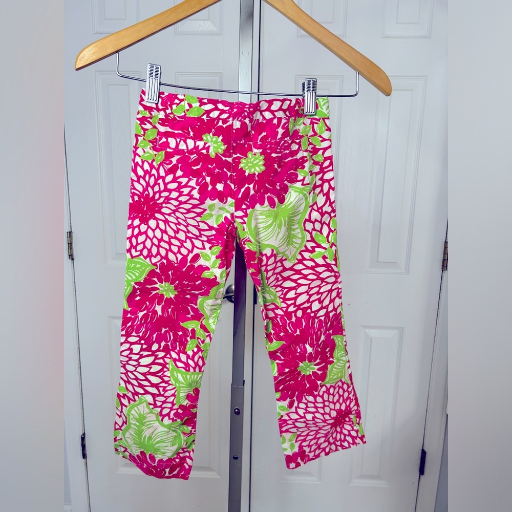 LILLY PULITZER Jubilee Cameron Poplin Zinnia Pants Girls 5 Pink Green White - Picture 2 of 4